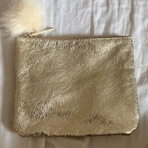 MAC Cosmetics Gold Metallic Clutch with Cream Pom Charm